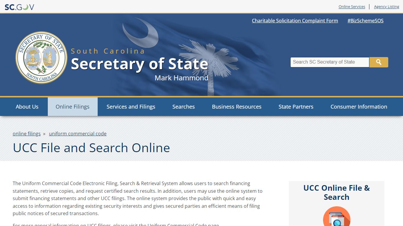 UCC File and Search Online | SC Secretary of State