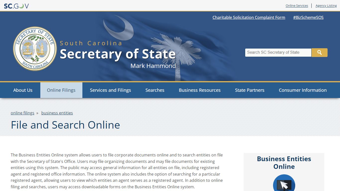 File and Search Online | SC Secretary of State - South Carolina